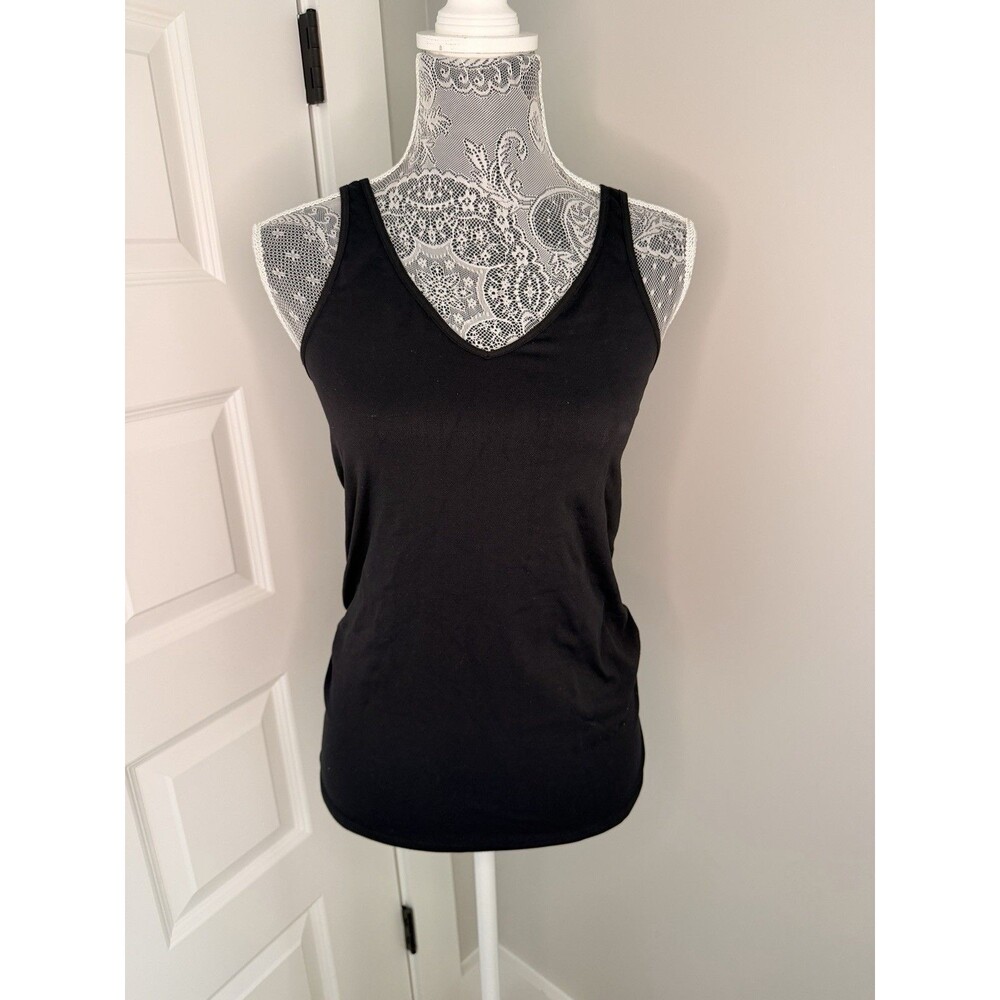 E By Eloise Anthropologie Womens Tank Top Nylon Blend V-Neck USA Black Large L